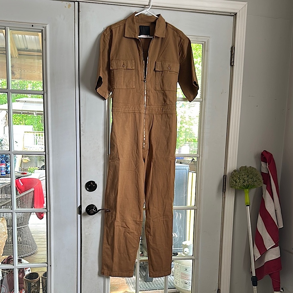 DSTLD Tan Utility Jumpsuit with Short Sleeves